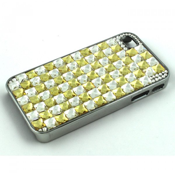 Wholesale iPhone 4 4S Glass Stud Cube Bling Crystal Diamond Case (Yellow White)